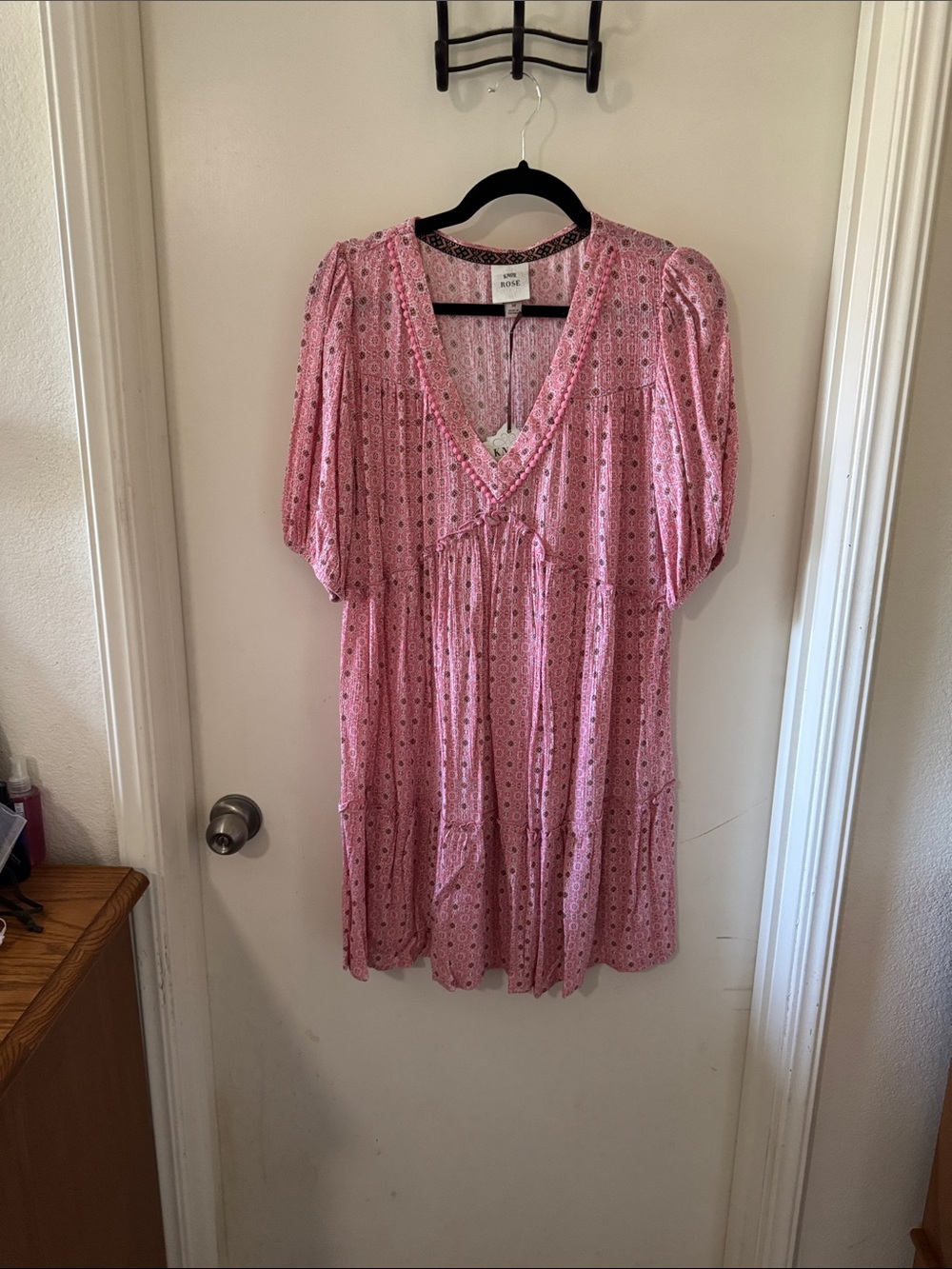 Knox Rose Pink Printed V-Neck Tiered Tunic Dress
